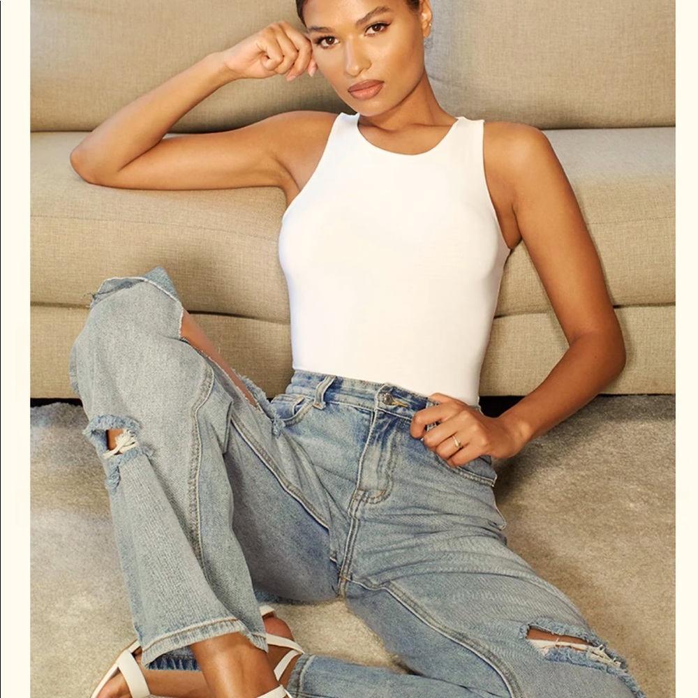 White Ribbed Bodysuit